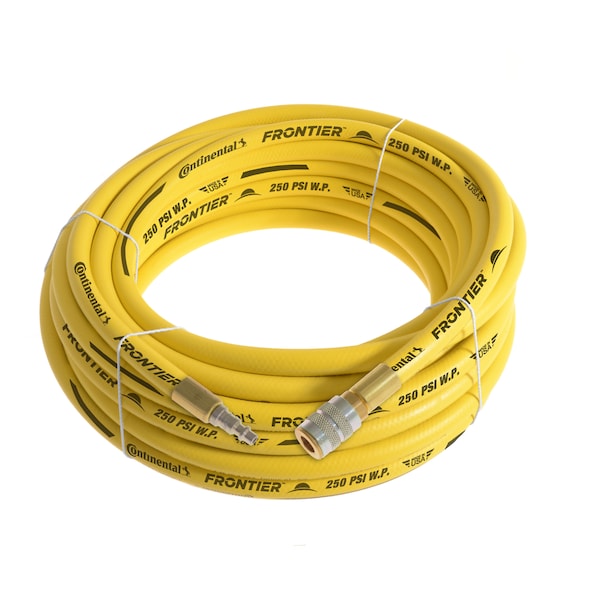 3/8" x 50' Yellow EPDM Air Hose, 300 PSI, 3/8" Ind. Interchange M+F QC